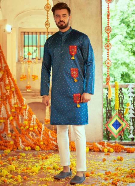 Teal Blue Colour Raas Vol 6 Shubh Kala Latest Designer Navratri Special Silk Mens Wear Kurta Collection 2131